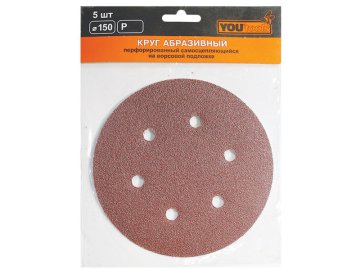 Круг на шл.бум.самосцепл.Ф150 P 40 дер/мет 6отв. (уп.5шт) YOURTOOLS