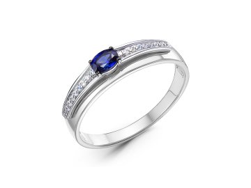 Кольцо декоративное Diamond Union, белое золото 585 проба, вставка бриллиант/сапфир