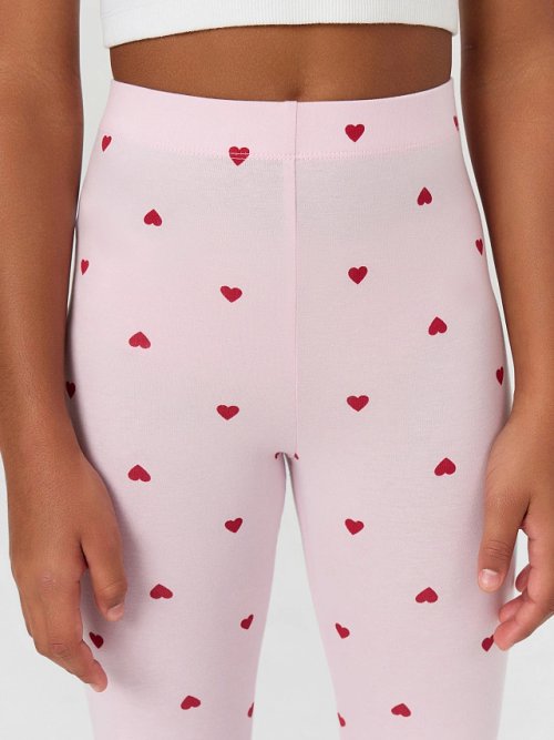 Легинсы для девочек розовые с принтом "сердечки", фото 4 из 5