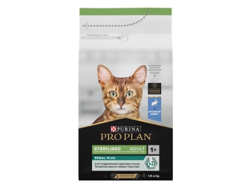 Корм Purina Pro Plan для кошек после стерилизации/кастрации с кроликом, Renal Plus, 1,5 кг