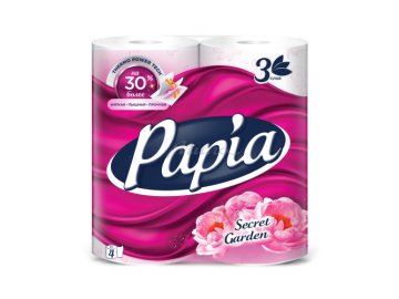 Бумага туалетная PAPIA Таинственный сад белая трехслойная, 4 шт