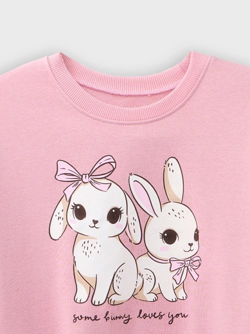 Свитшот для девочек розовый с надписью "Some bunny loves you", фото 5 из 28