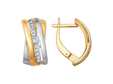 Серьги с английским замком SOKOLOV, красное золото 375 проба, вставка фианит