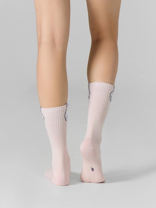 Носки женские розовые с рисунком в виде кролика, фото 4 из 7