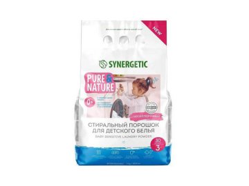 Порошок для детского белья SYNERGETIC BABY SENSITIVE гипоаллергенный стиральный, 3 кг