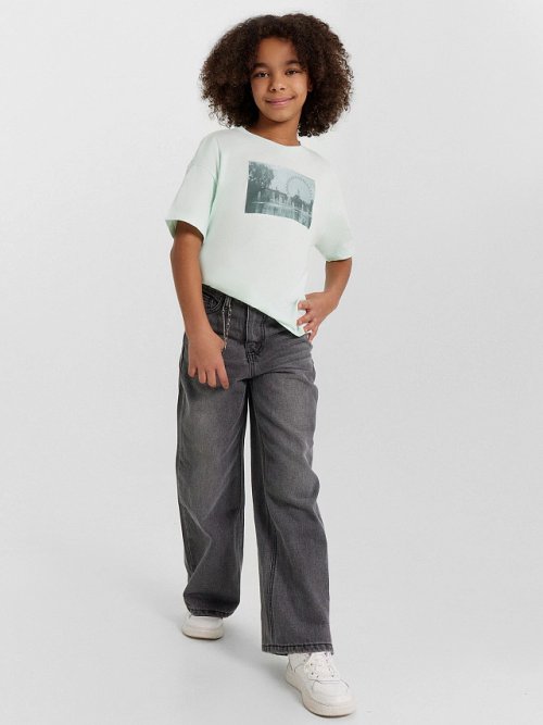 Джинсы для девочек серые, фото 1 из 6