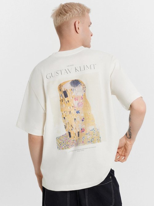 Футболка мужская кремовая с принтом и надписью "Art u wear ", фото 6 из 12