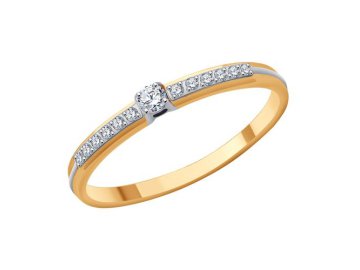 Кольцо помолвочное Diamant, красное золото 585 проба, вставка фианит