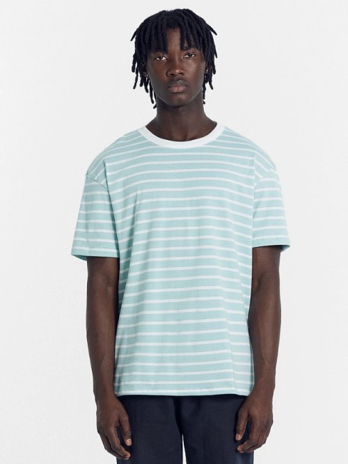 Футболка мужская пыльно-бирюзовая в белую полоску, фото 1 из 5
