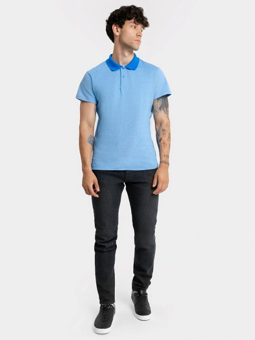 Джемпер-поло голубого цвета с синим воротником для мужчин, фото 3 из 5