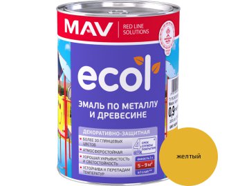 Эмаль ECOL по металлу и древесине (ПФ-115) желтая глянцевая  1,0л (0,9 кг)