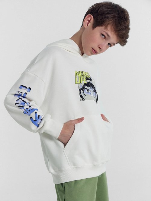 Худи для мальчиков белое с надписью "Nerd life", фото 2 из 8