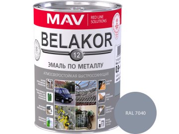 Эмаль BELAKOR 12 по металлу атмосферостойкая быстросохнущая RAL 7040 классическая серая полуглянцевая 1,0л (0,9кг)