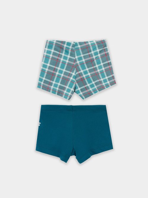 Трусы для мальчиков боксеры мультипак (2 шт.) темно-зеленые в зеленую клетку, фото 2 из 9