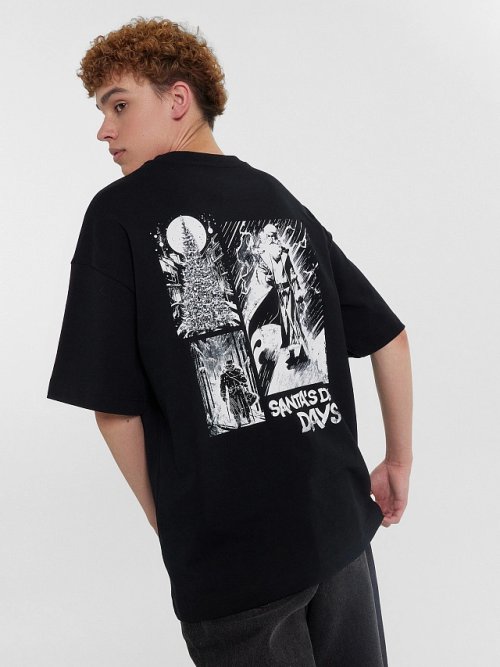 Футболка мужска черная оверсайз с принтом «Santa’s dark day», фото 6 из 7