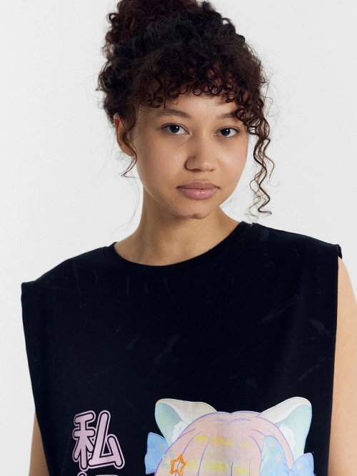 Туника женская черная с принтом в виде разводов, фото 7 из 8