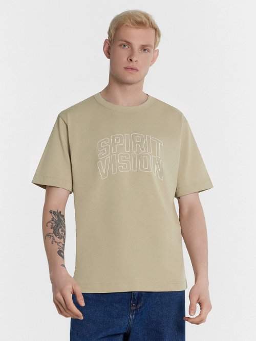 Мужская футболка бежевая с надписью "Spirit vision", фото 1 из 5