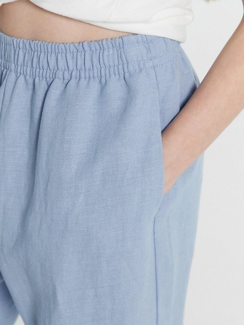 Брюки для девочек серо-голубые из вискозы и льна, фото 7 из 7