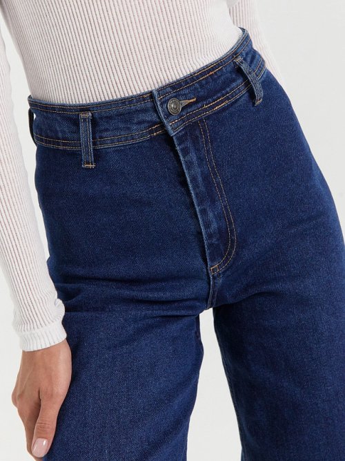 Брюки женские джинсовые wide leg fit в темно-синем цвете, фото 6 из 8