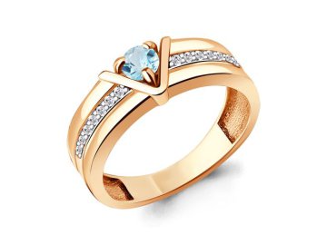Кольцо декоративное Aquamarine, красное золото 585 проба, вставка фианит