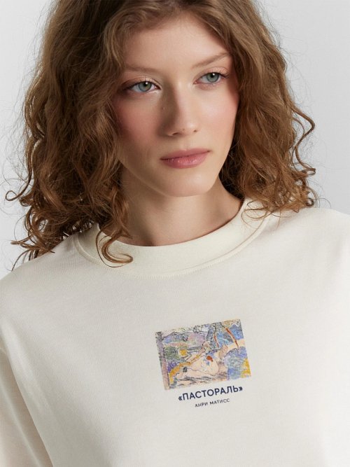 Футболка женская кремовая с принтом из коллекции Art U Wear, фото 5 из 30