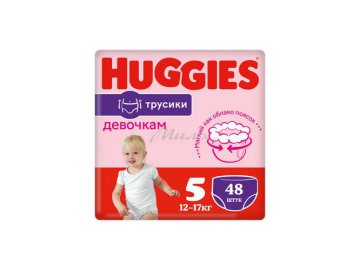 Подгузники-трусики детские HUGGIES Girl 5 (12-17 кг) для девочек, 48 шт