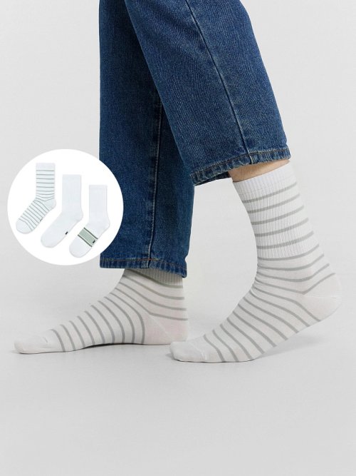 Набор мужских носков (3 шт.) белого цвета с рисунком в виде поперечных полосок, фото 1 из 12