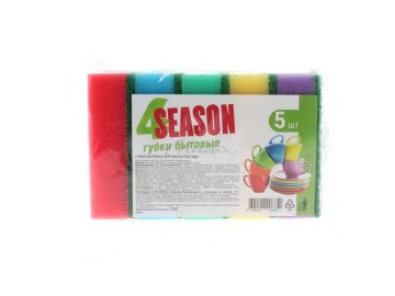 Губки 4SEASON бытовые 95 х 65 х 30 мм, 5 шт