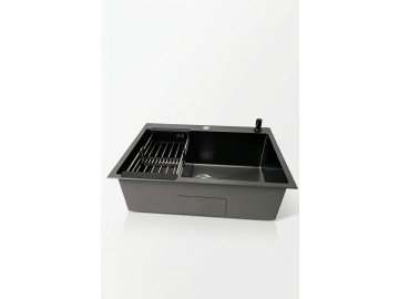 Мойка кухонная RENE + дозатор и коландер (графит) нерж. сталь RN7050BM-C