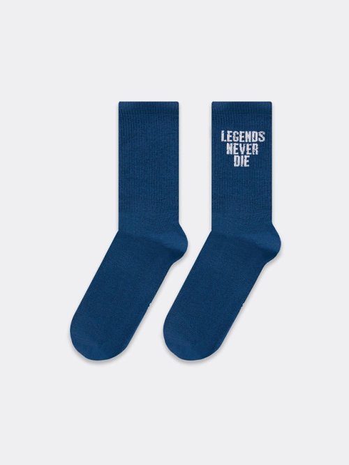 Носки мужские синие с рисунком в виде надписи "LEGEND NEVER DIE", фото 3 из 16