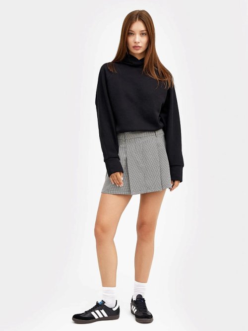 Юбка женская мини в складку в молочно-черную лапку, фото 2 из 4