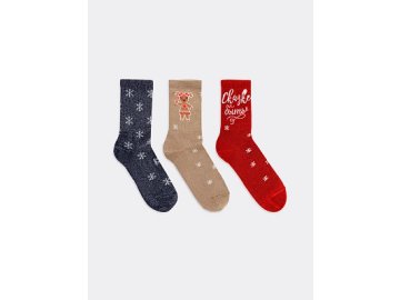 Носки женские мультипак (3 пары) в красно-карамельных и синих цветах