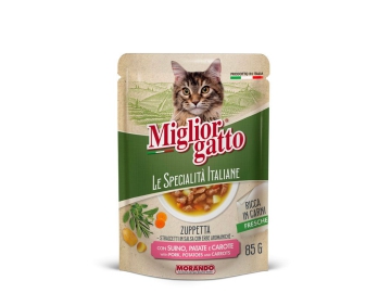 Суп Miglior gatto Le Specialità Italiane для кошек полоски в соусе со свининой, картофелем, морковью, 85 г