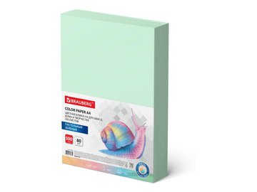 Бумага цветная BRAUBERG 115221 А4, 80 г/м2, 500 л., пастель, зеленая