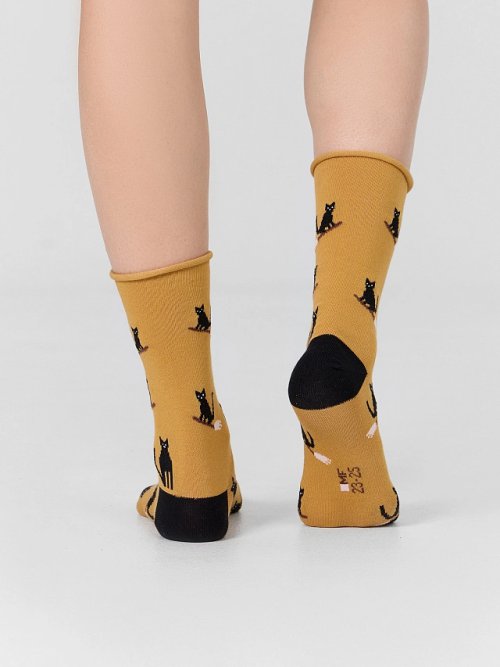 Носки женские оранжевые с принтом котов, фото 4 из 7