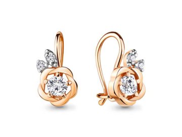 Серьги детские Aquamarine, красное золото 585 проба, вставка фианит