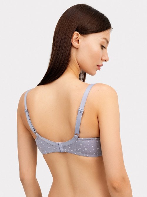 Бюстгальтер женский макси в сером цвете со снежинками, фото 2 из 4