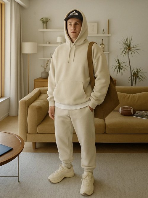 Комплект мужской (худи, брюки) в холодном бежевом цвете, фото 1 из 11