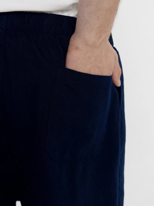 Брюки мужские темно-синие из хлопка и льна, фото 5 из 5