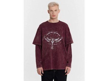 Лонгслив мужской бордовый с обработкой эйсид и принтом Марк Формель