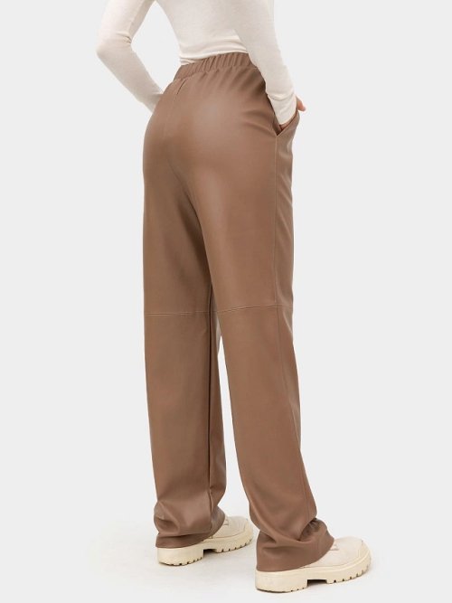 Брюки женские бежевые из экокожи, фото 4 из 8