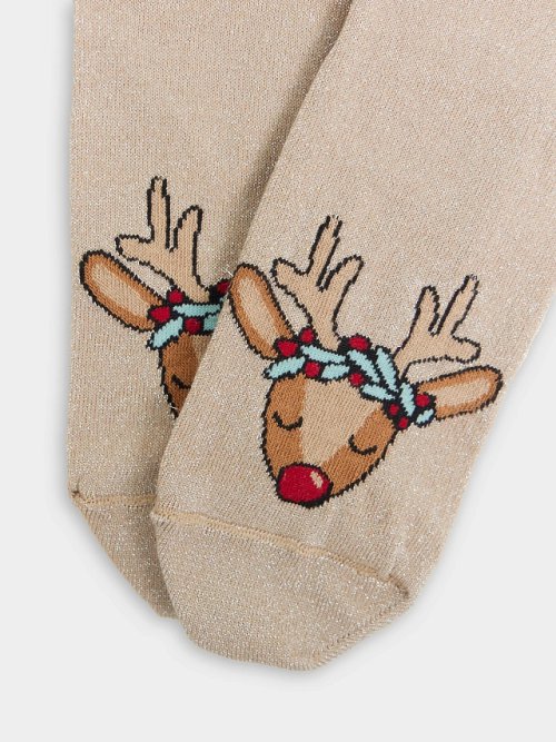 Носки женские высокие с люрексом и узором в виде оленей, фото 6 из 6
