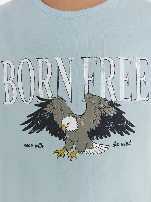 Футболка для мальчиков голубая с принтом и надписью "Born free", фото 5 из 5