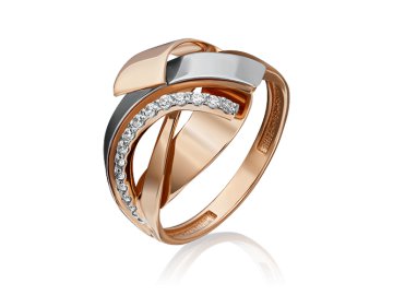 Кольцо декоративное Platina Jewelry, красное золото 585 проба, вставка фианит