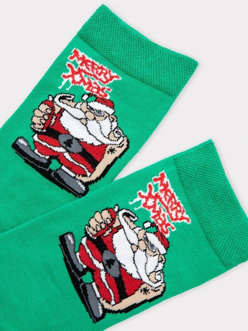 Носки мужские зеленые с рисунком в виде санты и надписи "Merry Xmas", фото 4 из 16