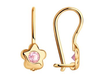 Серьги детские SOKOLOV, красное золото 585 проба, вставка фианит