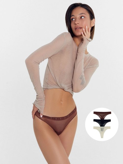 Трусы женские стринги мультипак (3 шт.) в бежевом цвете, фото 1 из 15