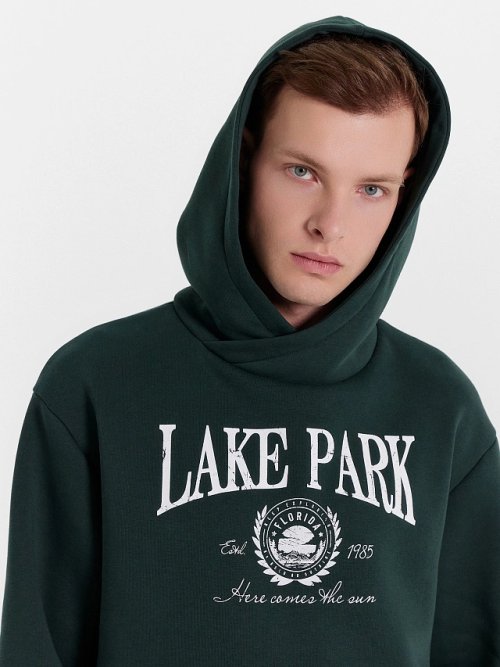 Комплект мужской (худи, брюки) зеленый с печатью, фото 4 из 6