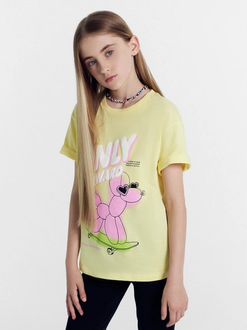 Футболка для девочек желтая с печатью, фото 1 из 6