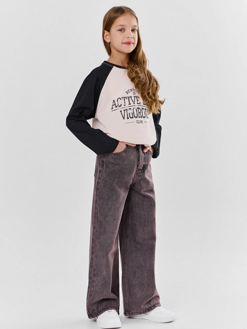 Джинсы для девочек коричневые Wide leg, фото 4 из 33